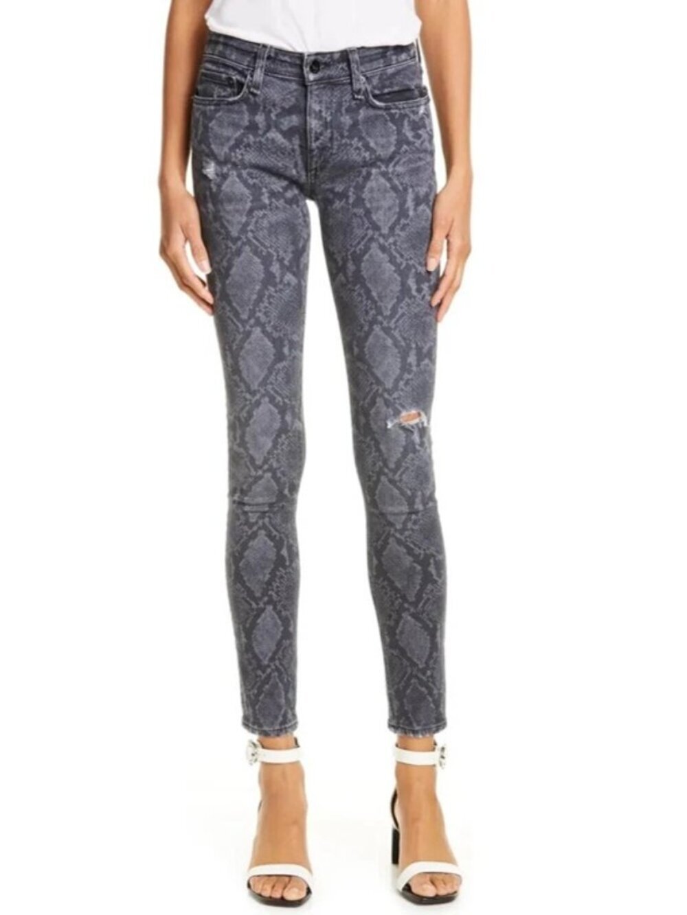 Rag & Bone Cate Mid-Rise Ankle Skinny Jeans in Grey Python Snake Size 27